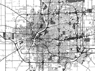 greyscale vector city map of rockford illinois in the united states of america with with water, fiel