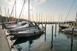 Sailing boats in a marina (Langballigau) during sunset at the Baltic Sea in Northern Germany