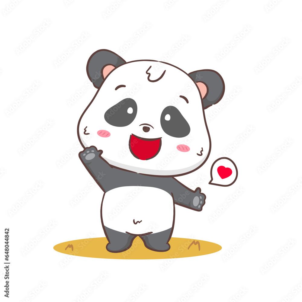 Cute panda waving hand cartoon character. Kawaii adorable animal ...
