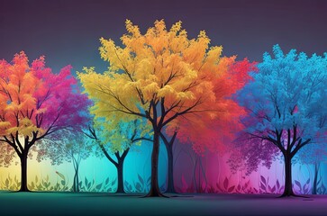 Vibrant and Elegant Colorful Tree Illustration with Colorful Leaves. 