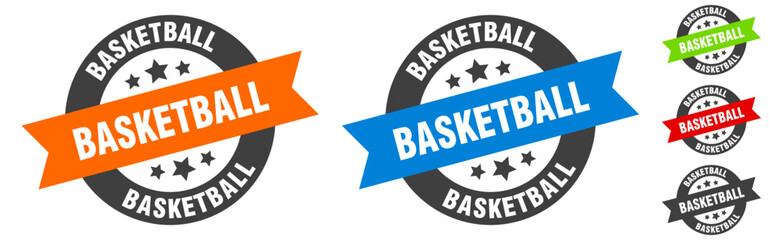 basketball stamp. basketball round ribbon sticker. tag
