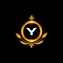 Vector Orange Letter Y Three Dimensional Logo Design Template Illustration With Golden 