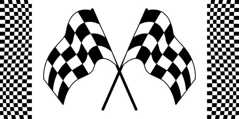 Fototapete - Two black and white racing flags. Crossed racing flags, vector graphics of two checkerboard flags.