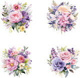 Fototapeta Kwiaty - Set of beautiful watercolor flower bouquets, flower arrangements or summer flower bouquets. Can be used for invitations, greetings, and wedding cards