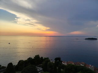 Wall Mural - sunset over the Adriatic Sea in Rovinj, seen from the top of the church tower