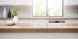 © Wuttichai - Rustic charm countertop. Empty wooden table space in kitchen. Urban elegance. Minimalist interior design. Morning light