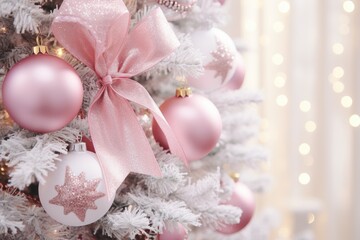 Wall Mural - bright pink and white christmas tree decoration copy scape