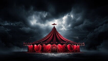 Wall Mural - Circus tent and stormy sky in the night.