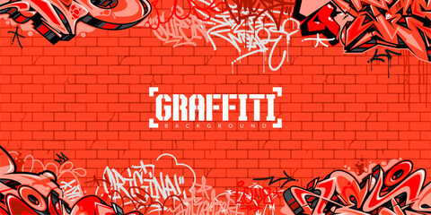 Wall Mural - Red Colorful Abstract Urban Style Hiphop Graffiti Street Art Vector Illustration Background Template