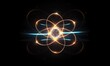 atom nuclear particle with orbit of electron or proton, colorful background with physics nucleus element, generative AI