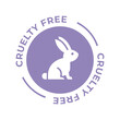 Nice purple animal cruelty free icon. Not tested on animals with rabbit silhouette symbol. Vector illustration.