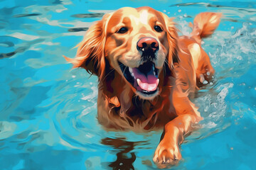 Wall Mural - dog vacation swimming pool funny puppy underwater fun water snorkeling. Generative AI.