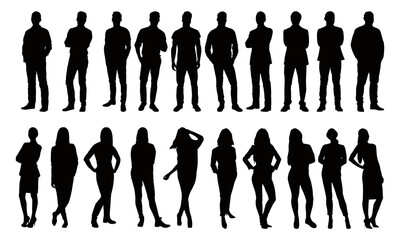vector detailed silhouettes set of standing people male and female full body front view with body ge