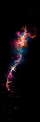 Wall Mural - Abstract background with a trail of swirling glowing multi colored pollen from a magic wand on a dark background
