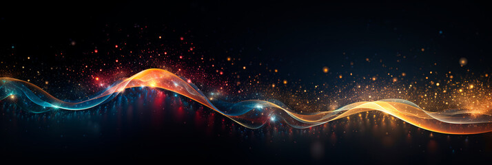 Wall Mural - Abstract background with a trail of swirling glowing multi colored pollen from a magic wand on a dark background