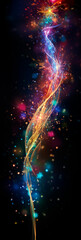 Wall Mural - Abstract background with a trail of swirling glowing multi colored pollen from a magic wand on a dark background
