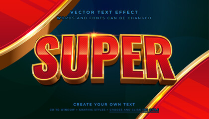 Wall Mural - vector editable 3d shiny red silver text effect. super technology graphic style on gold abstract bac