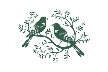 vector two birds sitting on the tree illustration. bird on a branch. birds couple on branch isolated