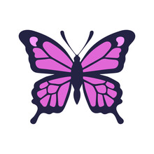 Purple Butterfly Vector Illustration, Flat Purple Butterfly Icon Isolated On A White Background