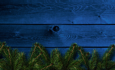 Wall Mural - Blauer Holzhintergrund mit weihnachtlicher Dekoration