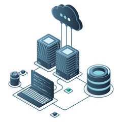 Wall Mural - cloud technology computing concept. modern cloud technology. data center isometric concept. isometri
