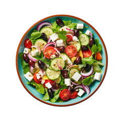 Canvas Print - Greek salad with fresh vegetables, feta cheese.Green salad top view.