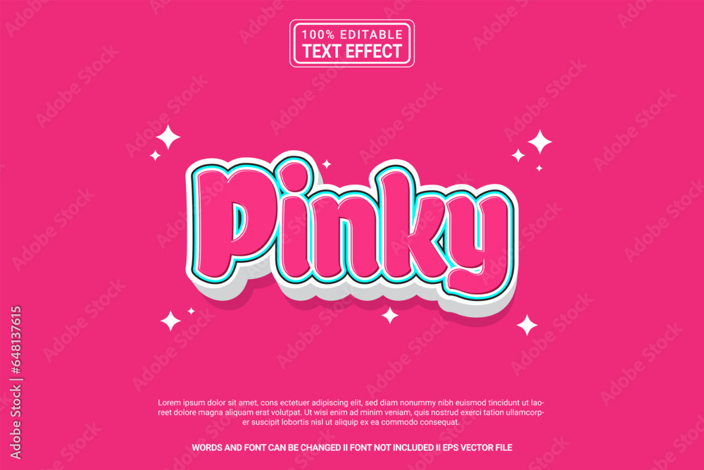 Vector Pinky Editable text effect Pinky 3d cartoon template stlye modren premium ...