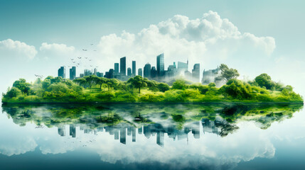 Abstract image of the modern world - modern city and agriculture