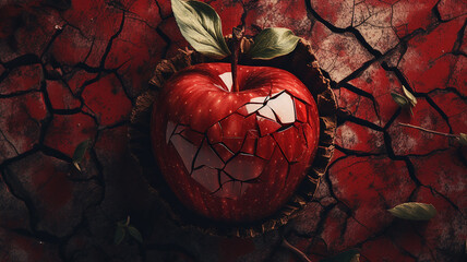 Wall Mural - red apple on broken ground.