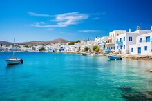 Greek Coastal Town On Paros Island. Generative AI