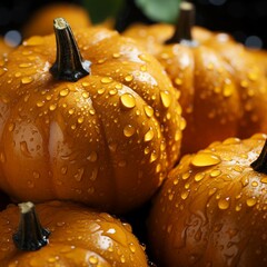 macro shots of the wet pumpkins