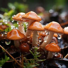 macro shots of the wet mushrooms