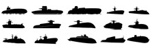 Submarine Silhouettes Set, Large Pack Of Vector Silhouette Design, Isolated White Background