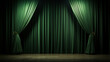 © ReneLa/Peopleimages - AI - Empty theater stage with green velvet curtains. Spotlight showtime copy space