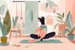 dog woman body female yoga training lifestyle fitness home sport cartoon. Generative AI.