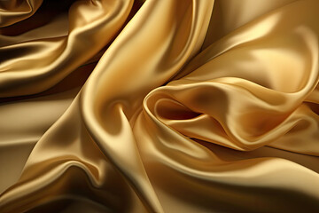 Abstract yellow smooth silk background. Satin elegant luxury fabric. Beautiful soft folds on the surface of the fabric. Generative AI