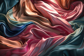 Abstract smooth rainbow silk background. Satin elegant luxury fabric. Beautiful soft folds on the surface of the fabric. Generative AI