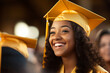 Generative AI picture of a charming beautiful happy girl graduating student celebrating school graduation
