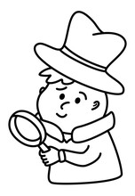 Detective Boy - A Little Boy Wearing A Detective Costume With A Hat And Trench Coat And Holding A Magnifying Glass To Find Evidence