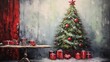 A classic and antique Christmas oil painting, suitable for wall decoration, and muted color painting, exuding a timeless and elegant ambiance