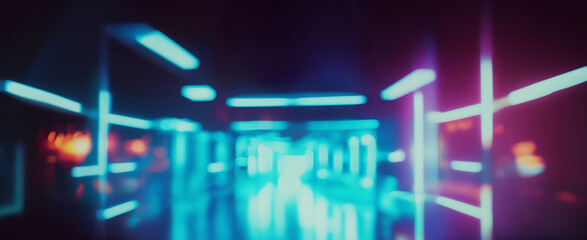 Wall Mural - abstract night lights of a modern futuristic street or an interior of a room or a corridor. defocuse