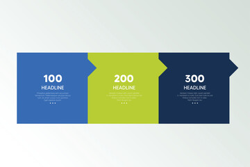 Wall Mural - three step arrow template for presentation. 3 steps options, elements, infographic.