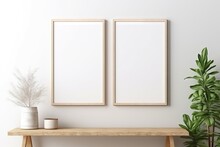 Empty White Picture With Wooden Frame, Picture Mockup