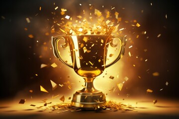 Wall Mural - Gold trophy cup on abstract fire and glitter background