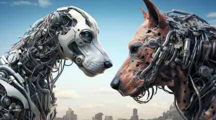 Canvas Print - A couple of metal dogs standing next to each other