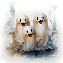 Three scary little ghost  illustration. halloween concept