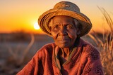 portrait of an old African woman at sunset