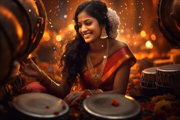 Portrait of an Indian woman with yellow flowers