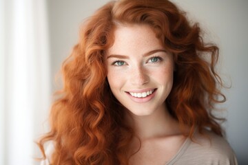  Close-Up Portrait of Red-Haired Beauty with Freckles, Fashionably Cute
