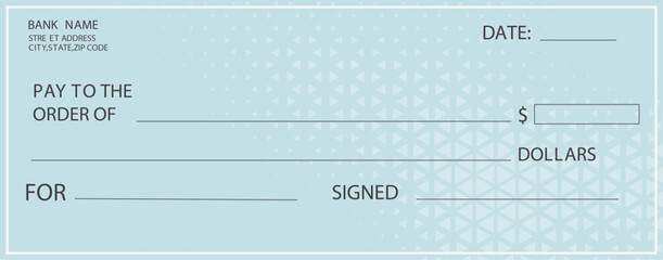 Blank bank cheque. Personal desk check template